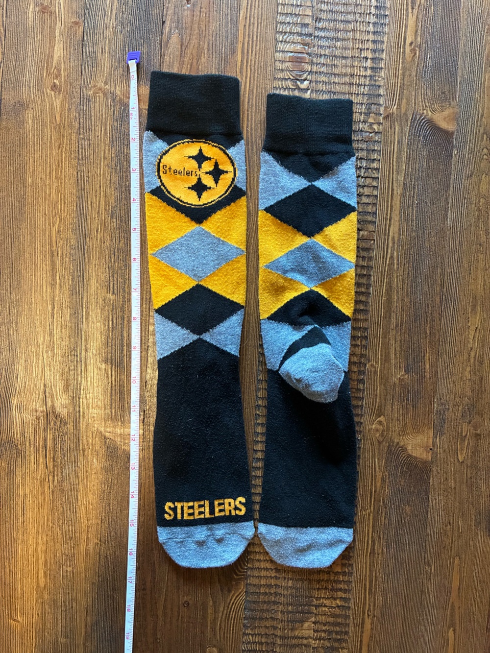 Steelers Argyle Crew Socks - Black, Gold & Light Blue